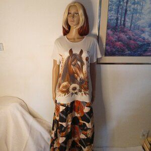 Dress Horse & Flowers XL Maxi Upcycled Western Style NWT